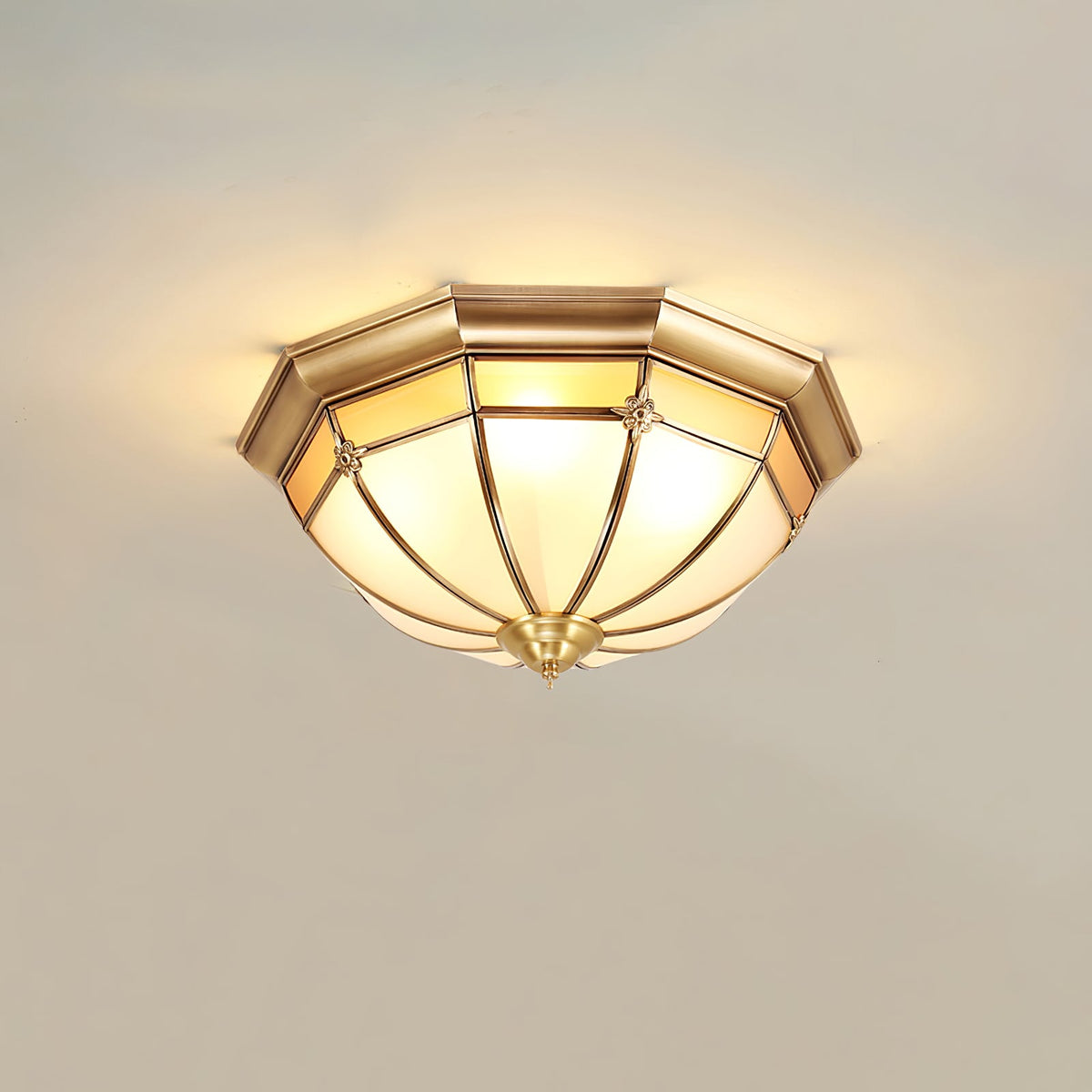 Modern Brass Dome and Glass Flush Ceiling Light, alternative view 10