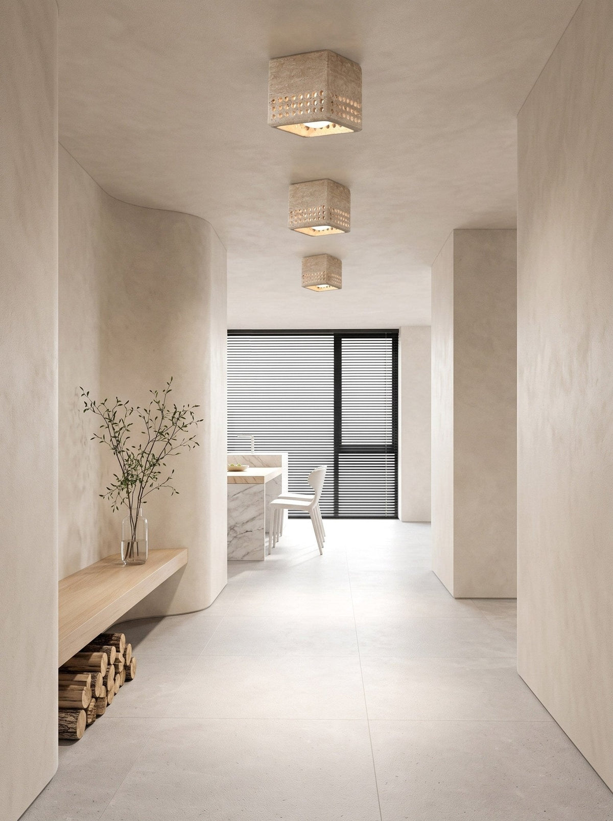Textured Travertine Flush Ceiling Light, alternative view 6