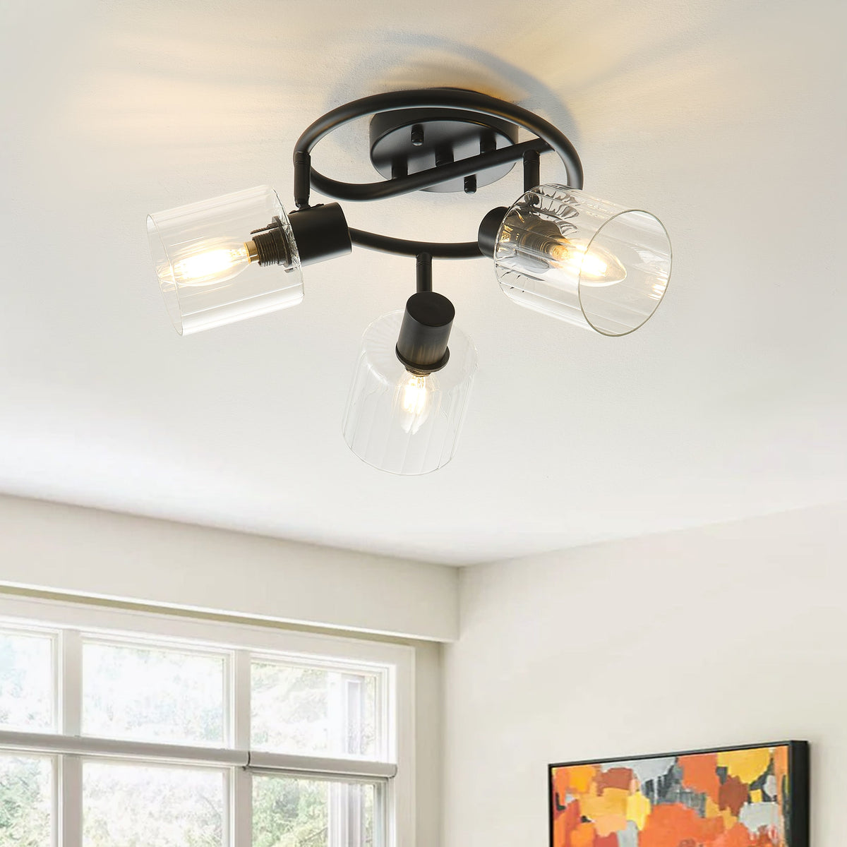 3-Light Modern Adjustable Matte Black Semi-Flushed Ceiling Light – alternative view 2