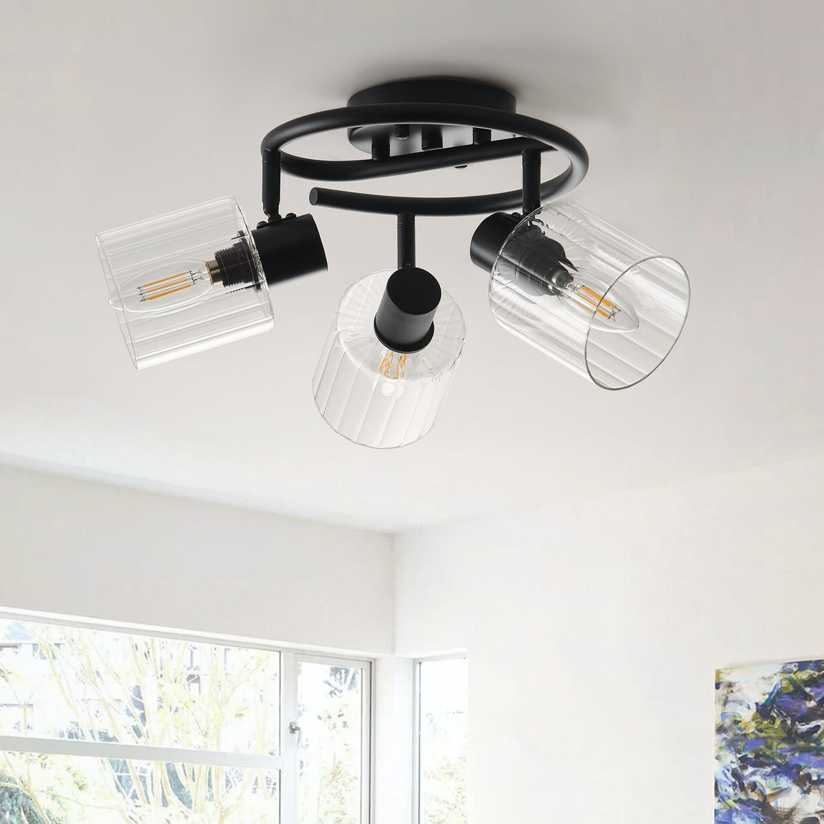 3-Light Modern Adjustable Matte Black Semi-Flushed Ceiling Light – alternative view 3