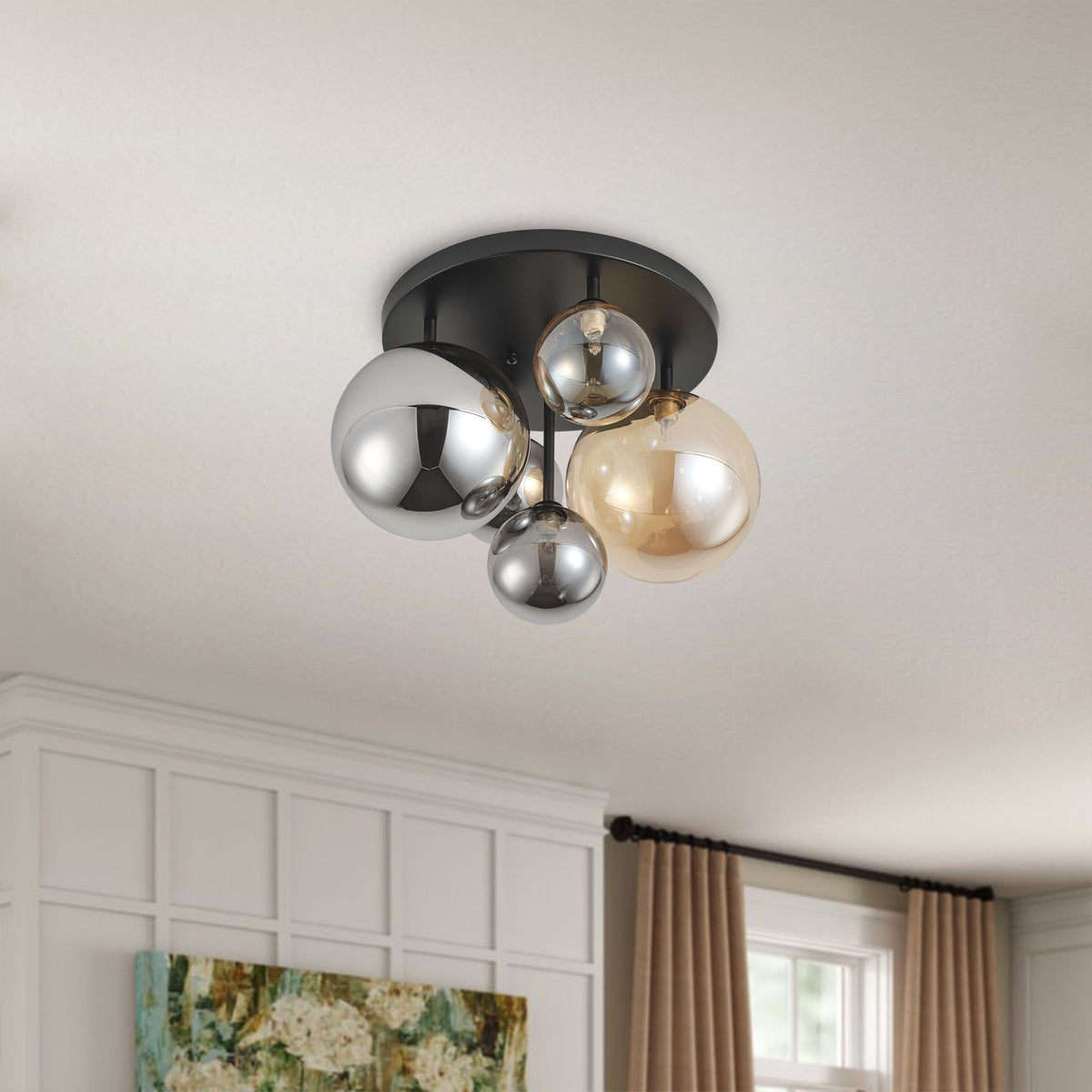 5-Lights Spherical Glass Shades of Various Sizes Flush Mount Lighting – alternative view 7
