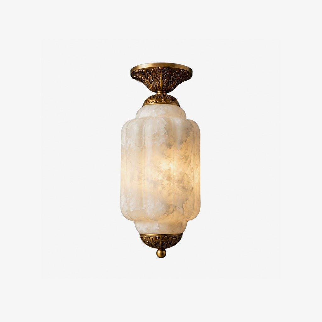 Classic Alabaster and Brass Flush Ceiling Light by Everden Living