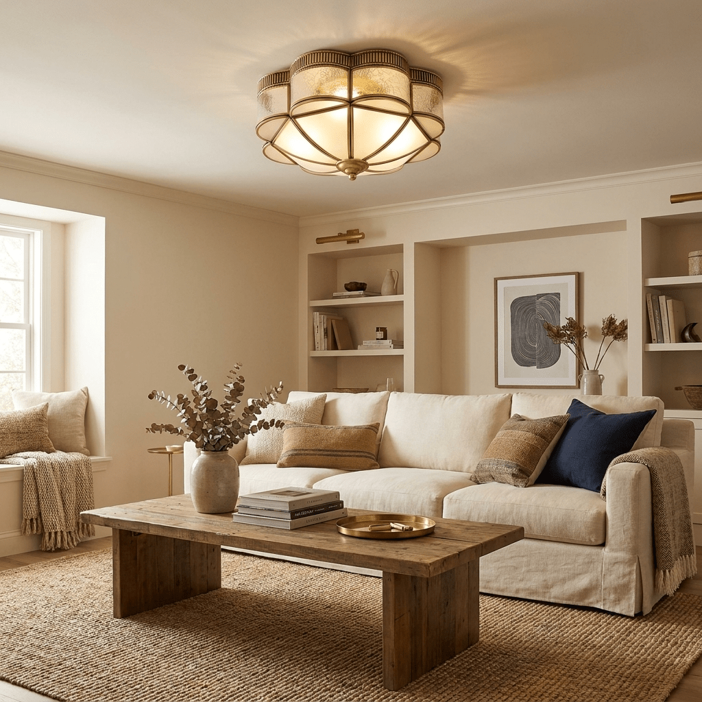 Brass Dome and Opal Glass Flush Ceiling Light, alternative view 5