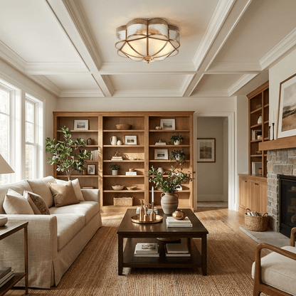Brass Dome and Opal Glass Flush Ceiling Light, alternative view 4