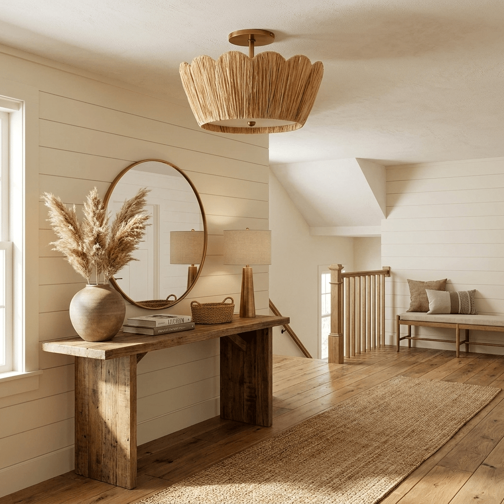 Natural Raffia Semi-Flush Ceiling Light, alternative view 3