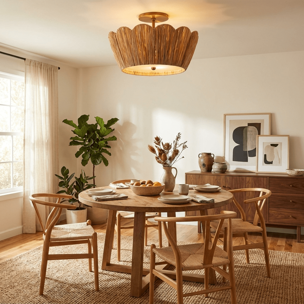 Natural Raffia Semi-Flush Ceiling Light, alternative view 2