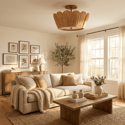 Natural Raffia Semi-Flush Ceiling Light, alternative view 4