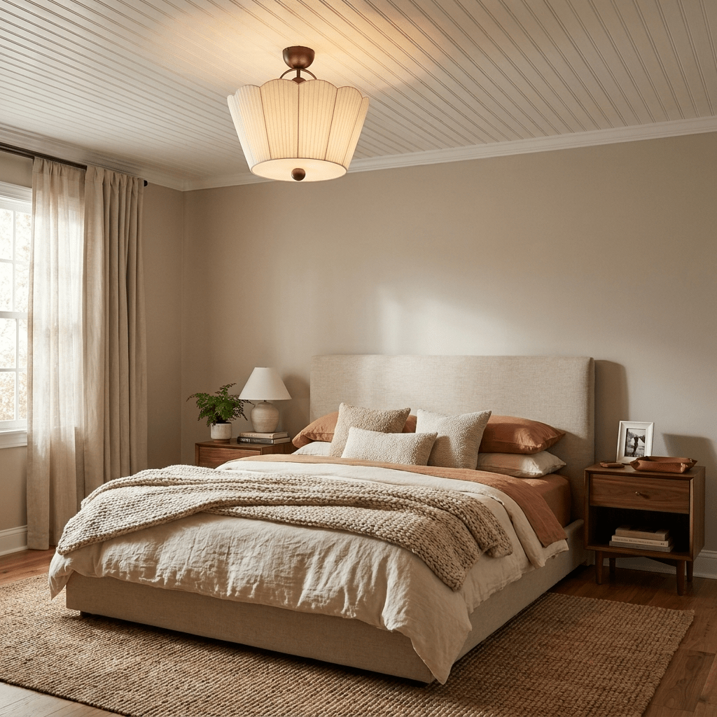 Pleated Fabric Semi-Flush Ceiling Light, alternative view 2