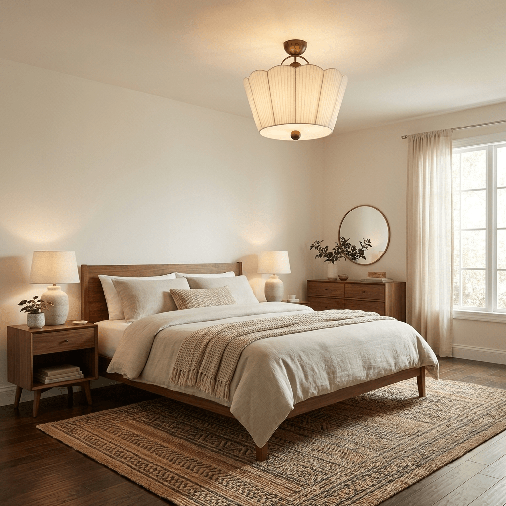 Pleated Fabric Semi-Flush Ceiling Light, alternative view 3