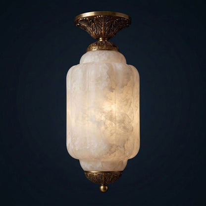 Classic Alabaster and Brass Flush Ceiling Light, alternative view 3