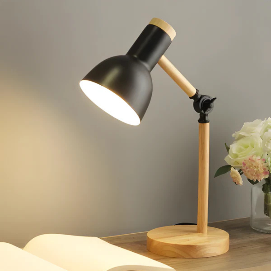 Adjustable Wood And Metal Task Table Lamp With Pivoting Shade – alternative view 3