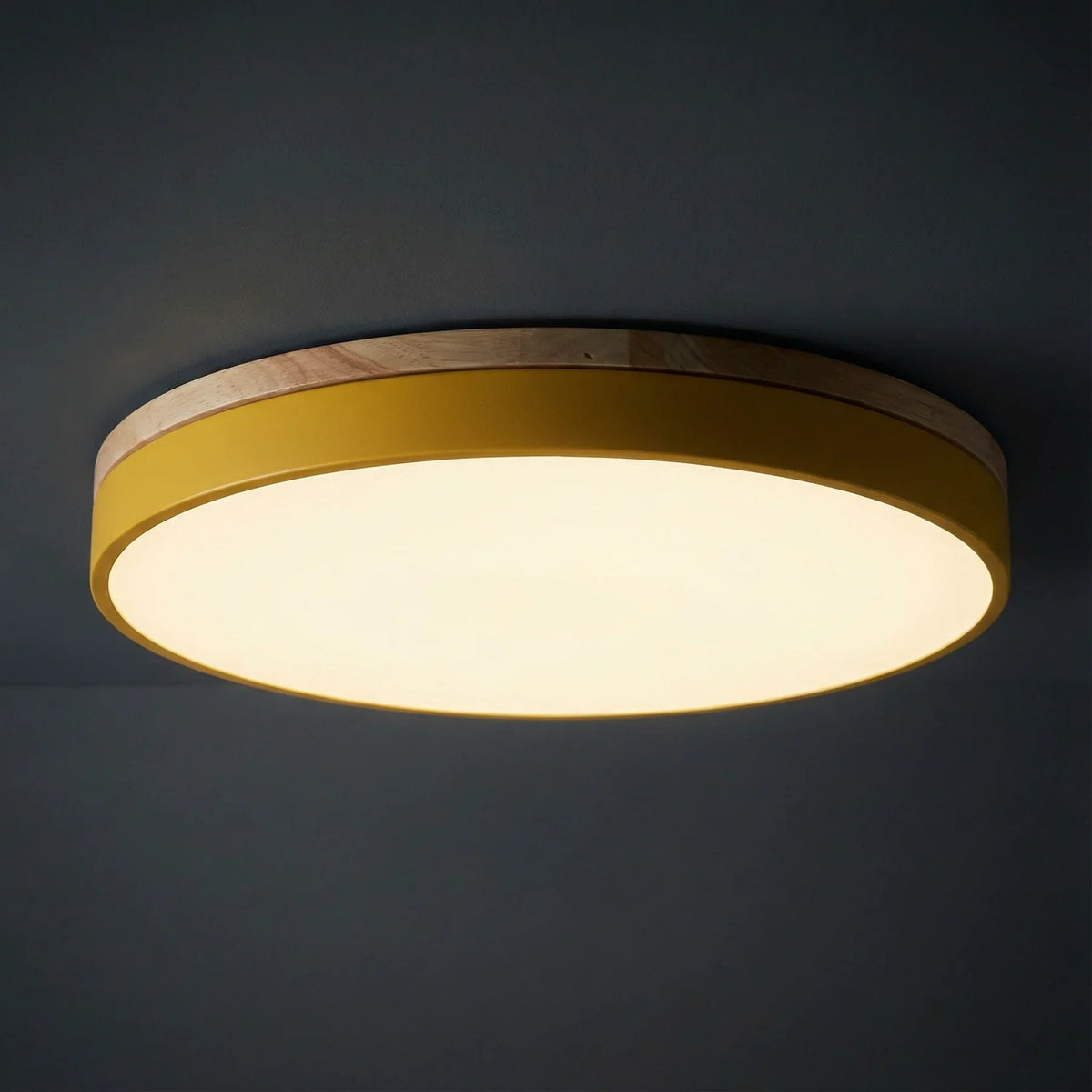 Round Flush LED Ceiling Light with Wood Trim for Living Room – alternative view 6