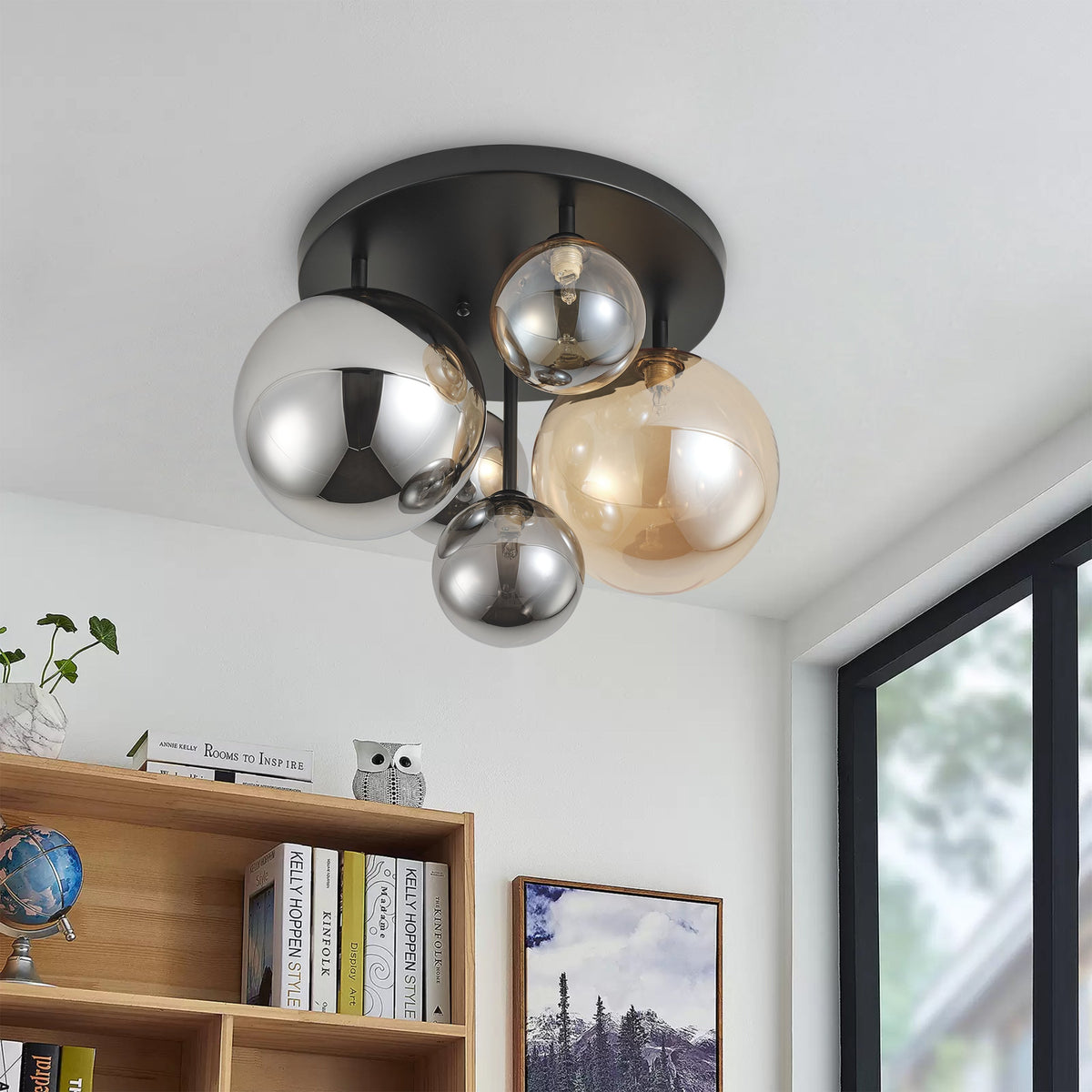 5-Lights Spherical Glass Shades of Various Sizes Flush Mount Lighting – alternative view 4