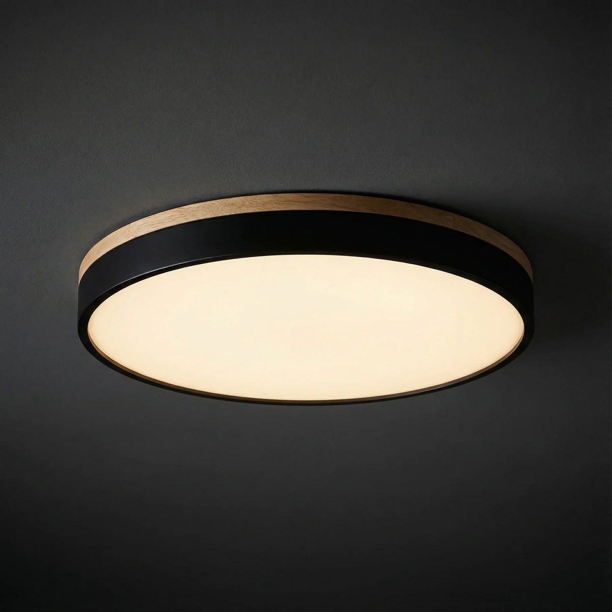 Round Flush LED Ceiling Light with Wood Trim for Living Room – alternative view 2