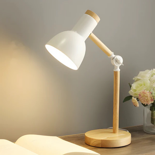 Adjustable Wood And Metal Task Table Lamp With Pivoting Shade – Everden Living