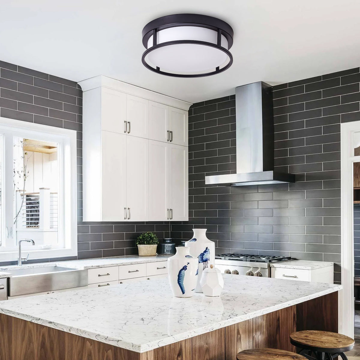 2-Lights Round Shade Flush Mount Lighting – alternative view 3