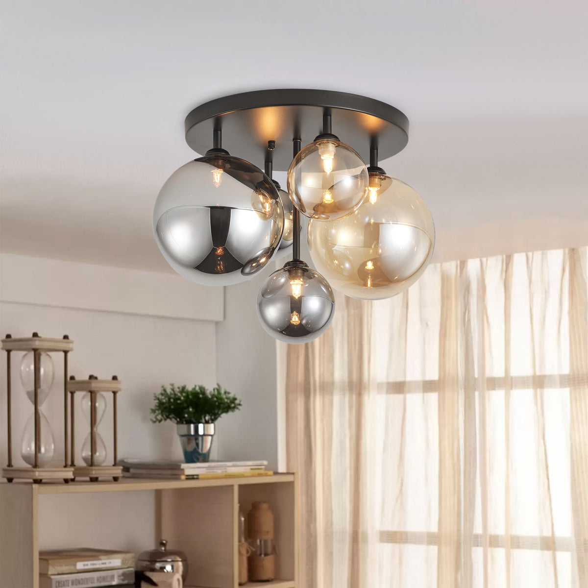 5-Lights Spherical Glass Shades of Various Sizes Flush Mount Lighting – alternative view 2