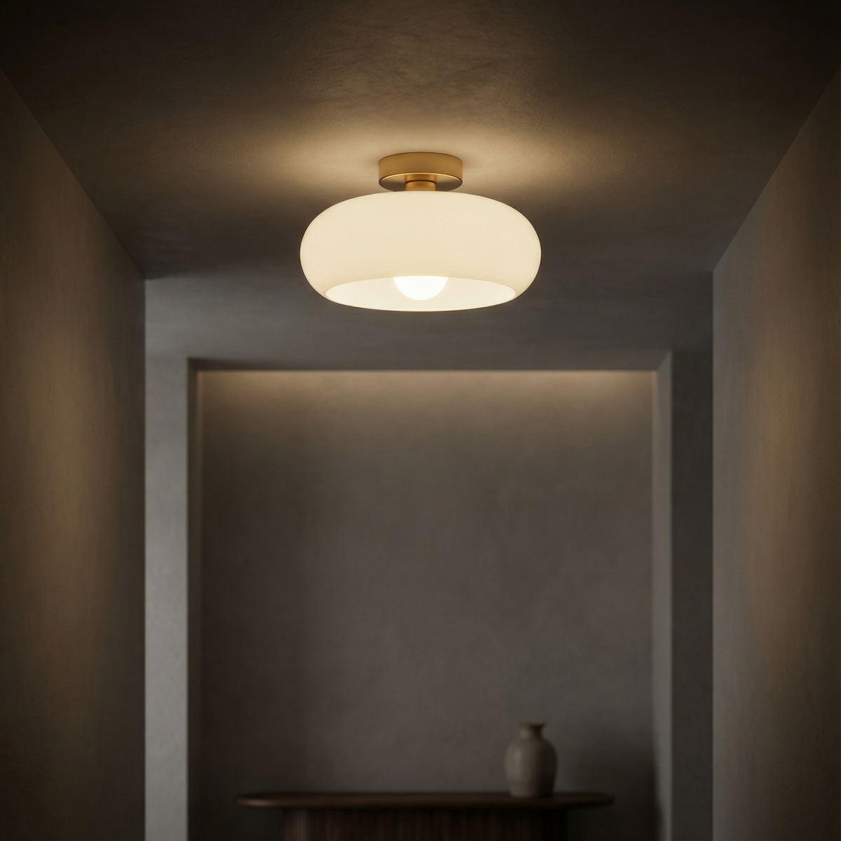 Vintage Amber Glass Flush Mount Ceiling Light With Brass Canopy – alternative view 5