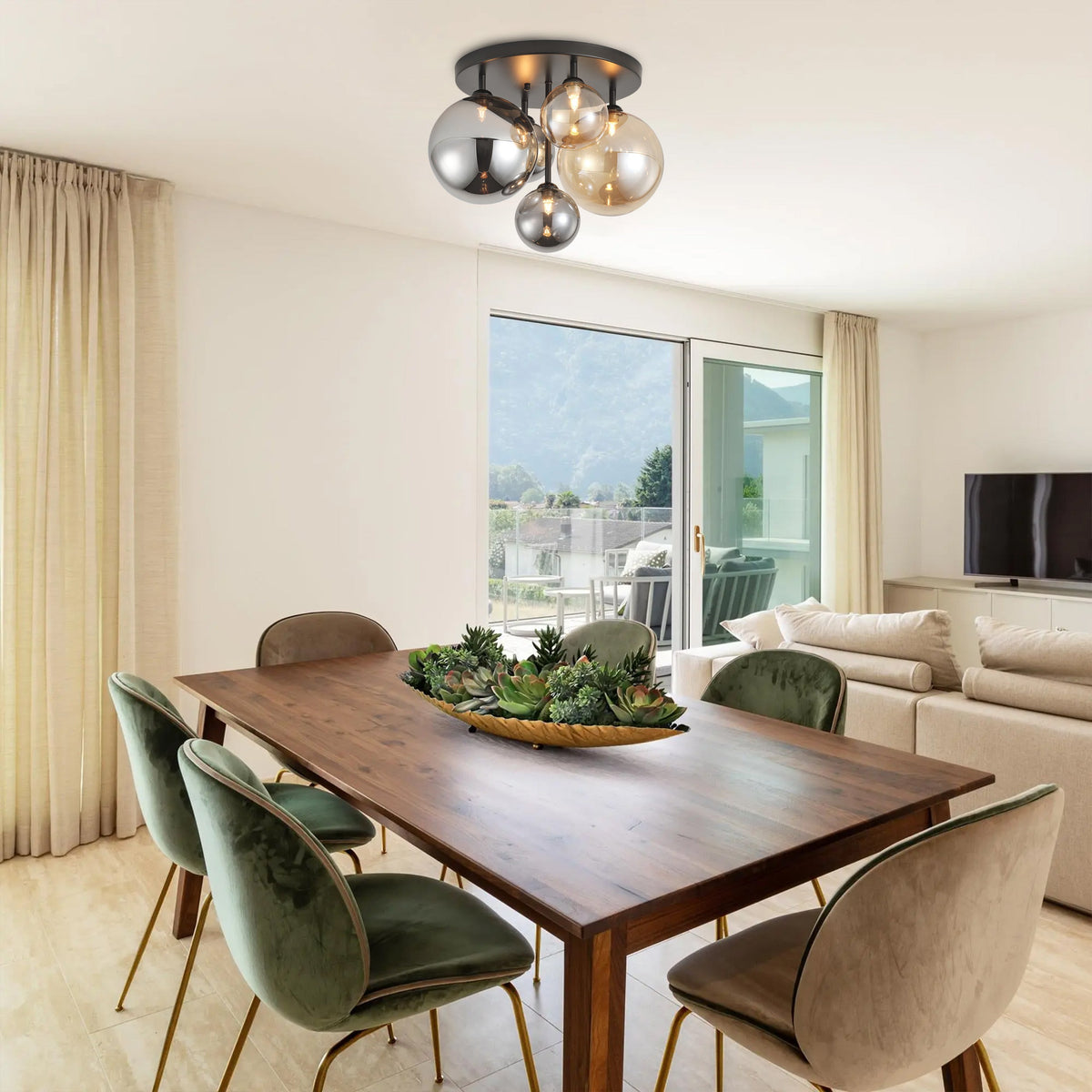 5-Lights Spherical Glass Shades of Various Sizes Flush Mount Lighting – alternative view 5