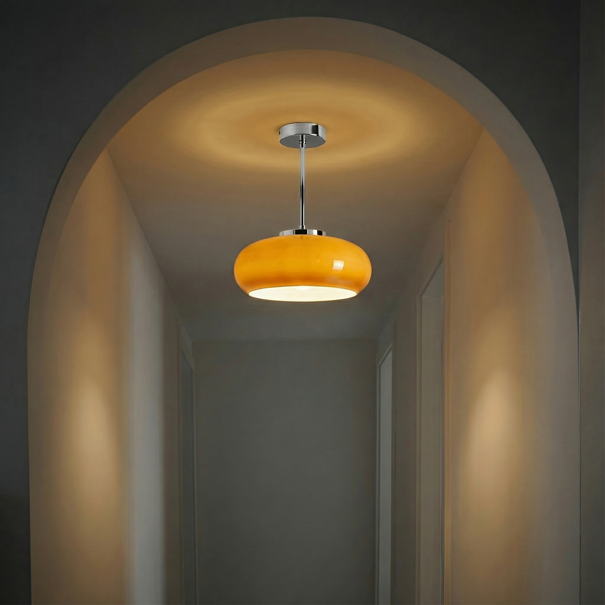 Vintage Amber Glass Flush Mount Ceiling Light With Brass Canopy – alternative view 4