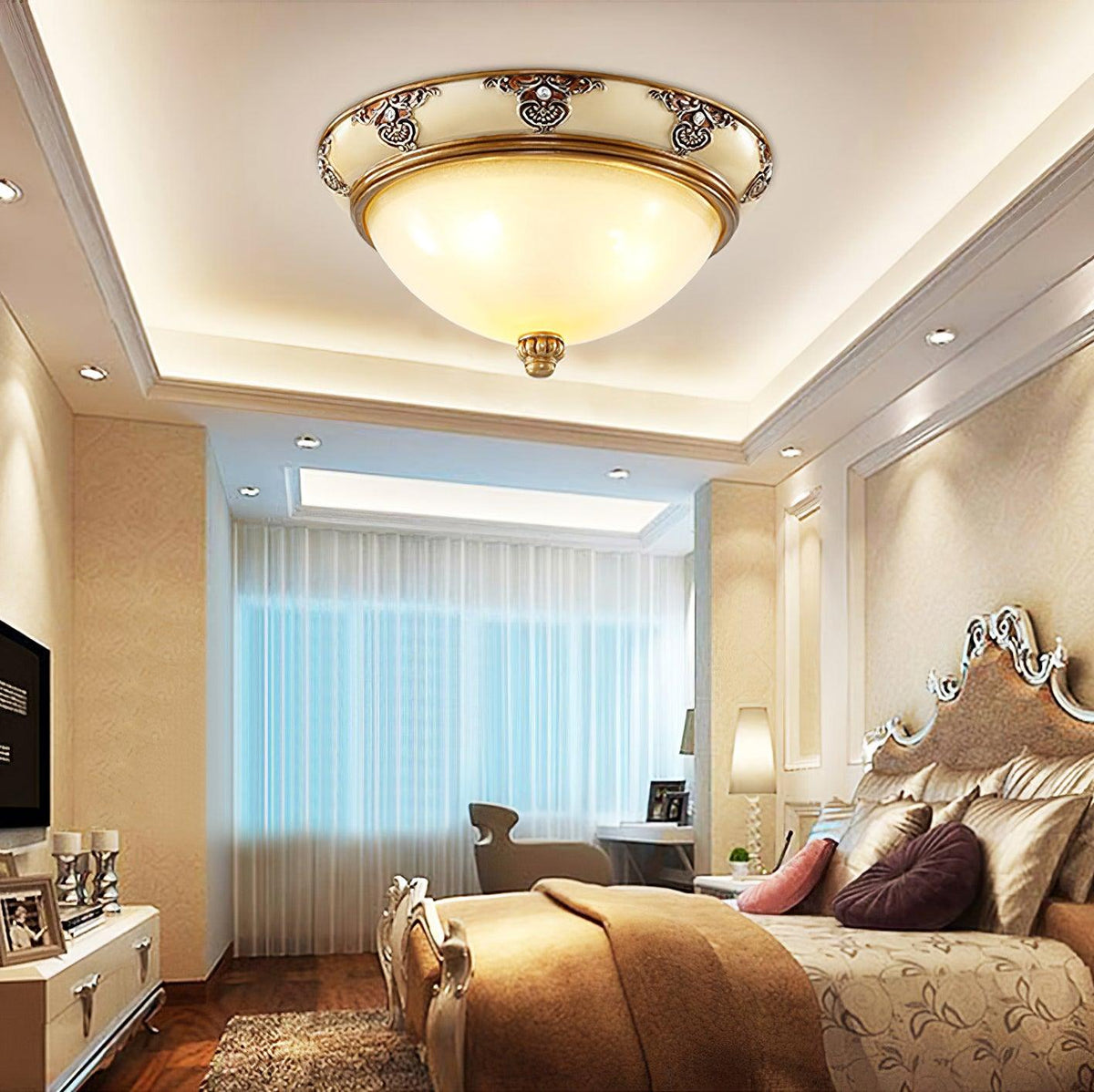 Opal Glass Bowl Flush Ceiling Light, alternative view 5
