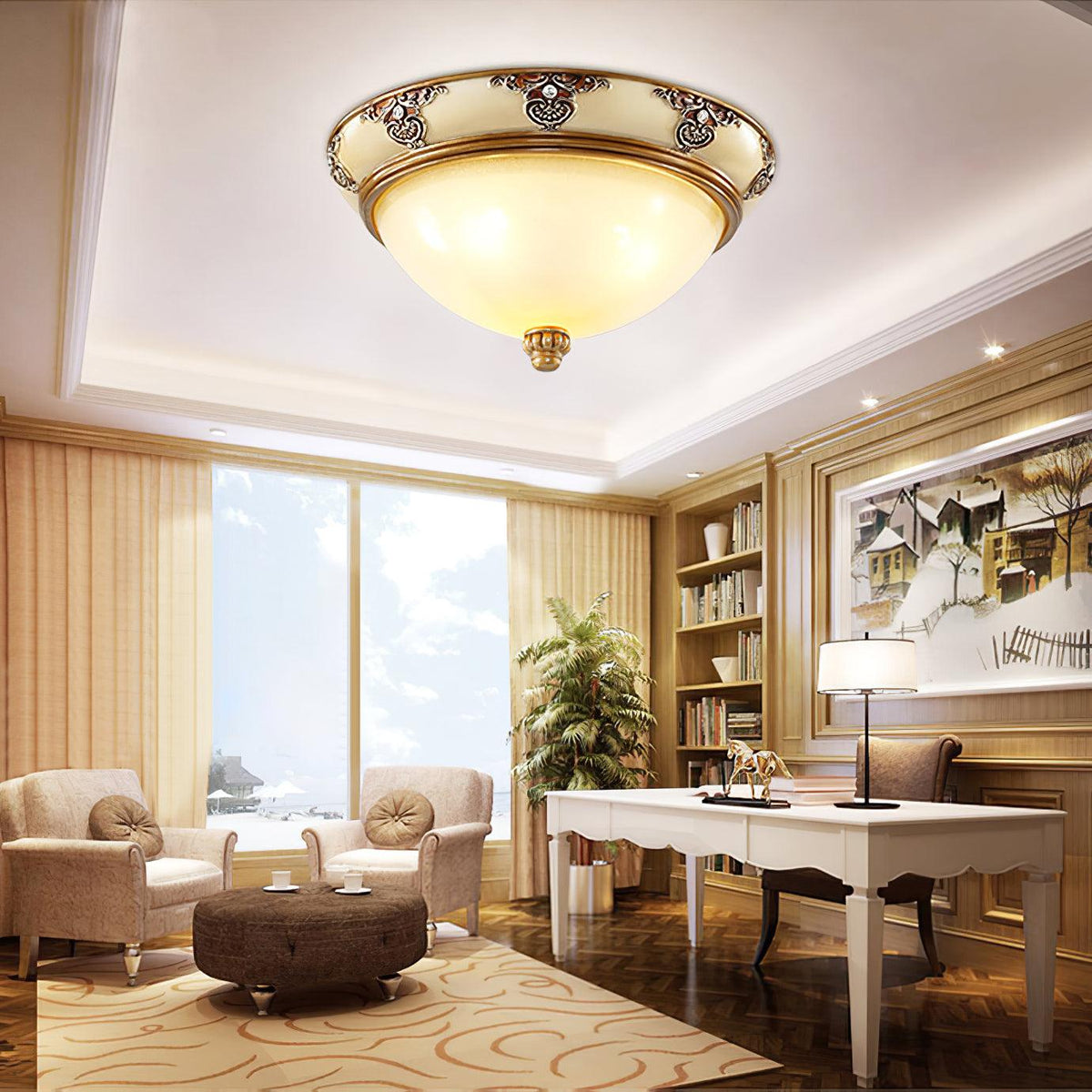 Opal Glass Bowl Flush Ceiling Light, alternative view 6