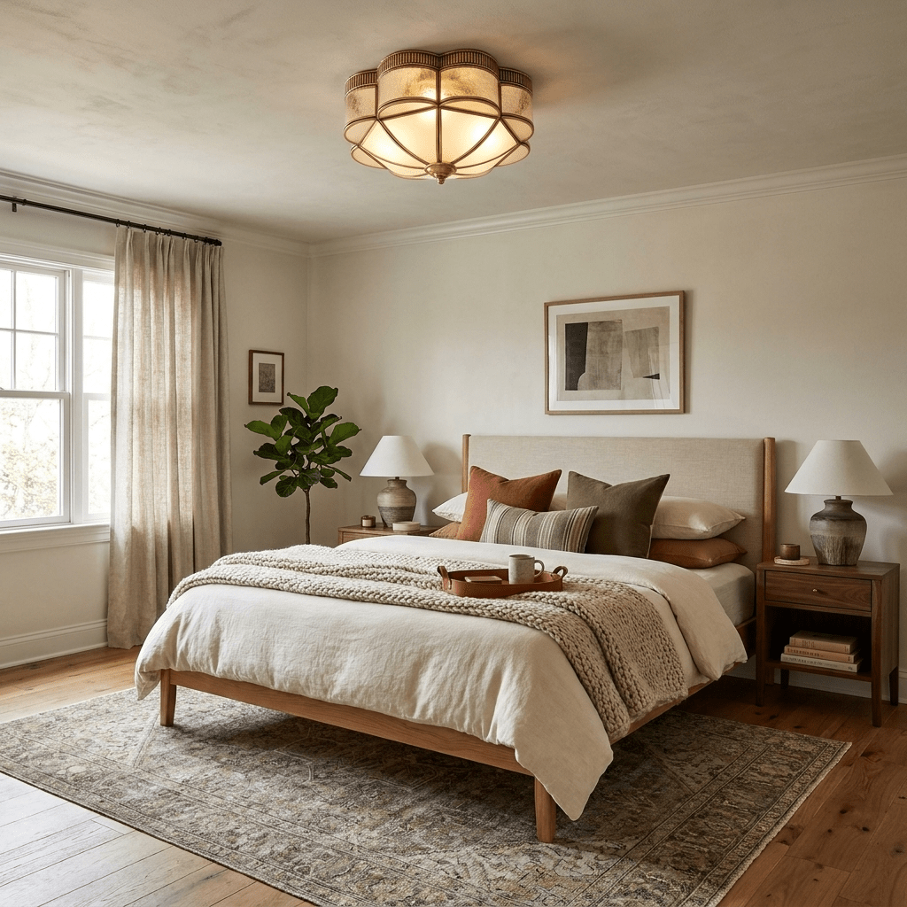 Brass Dome and Opal Glass Flush Ceiling Light, alternative view 3
