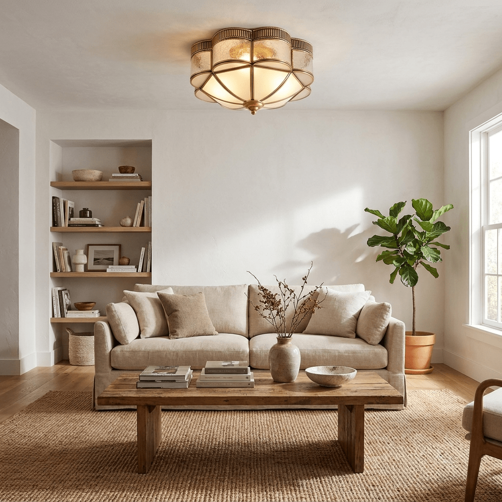 Brass Dome and Opal Glass Flush Ceiling Light, alternative view 2