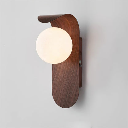 Wood Wall Light With Opal Globe Shade