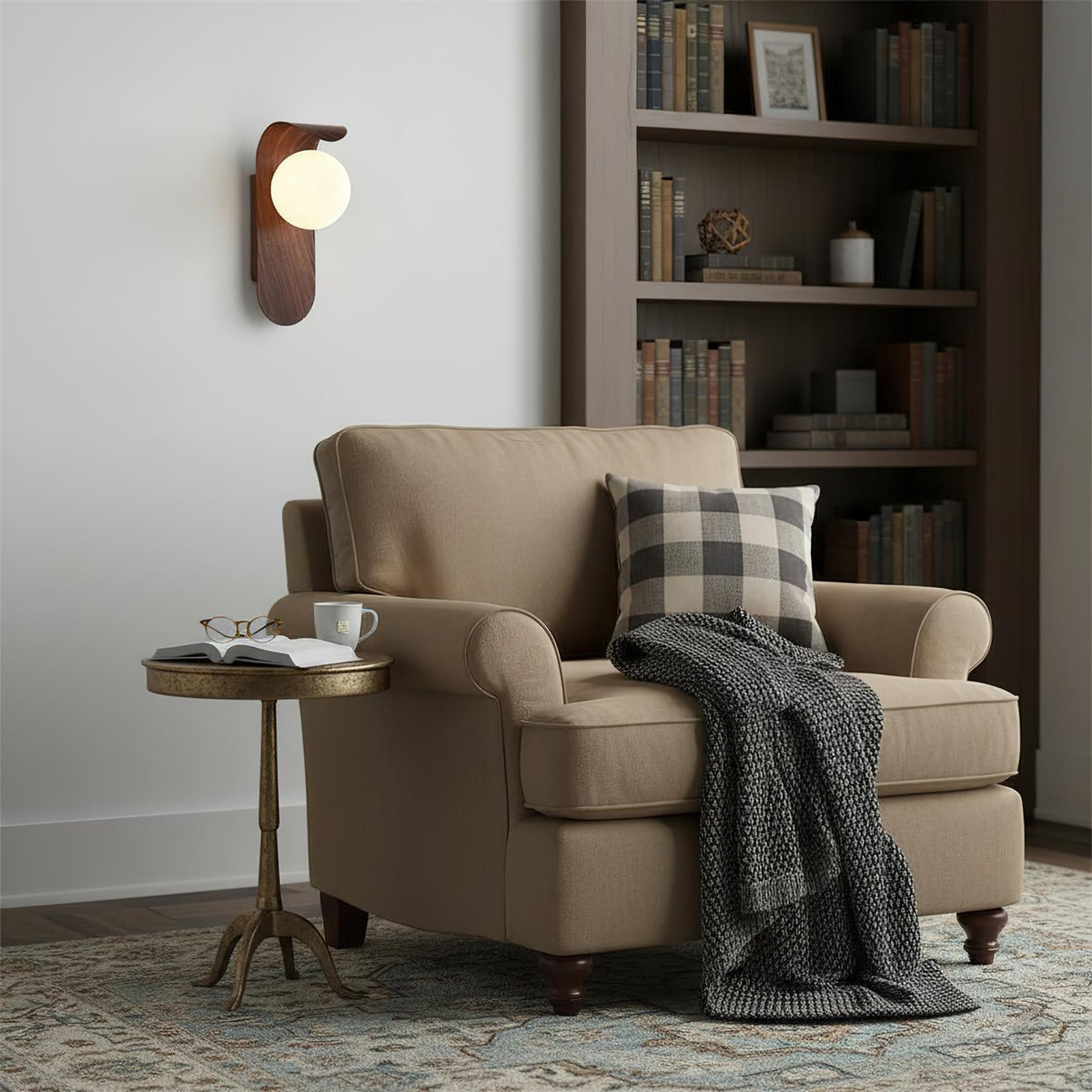 Wood Wall Light With Opal Globe Shade – alternative view 4