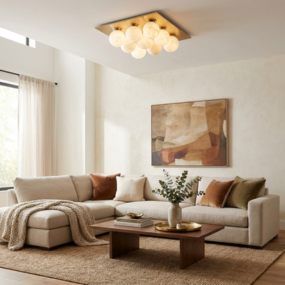 Rounded Alabaster and Brass Flush Ceiling Light, alternative view 2