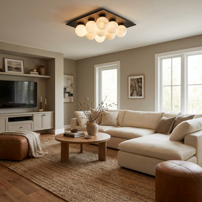 Rounded Alabaster and Brass Flush Ceiling Light, alternative view 6