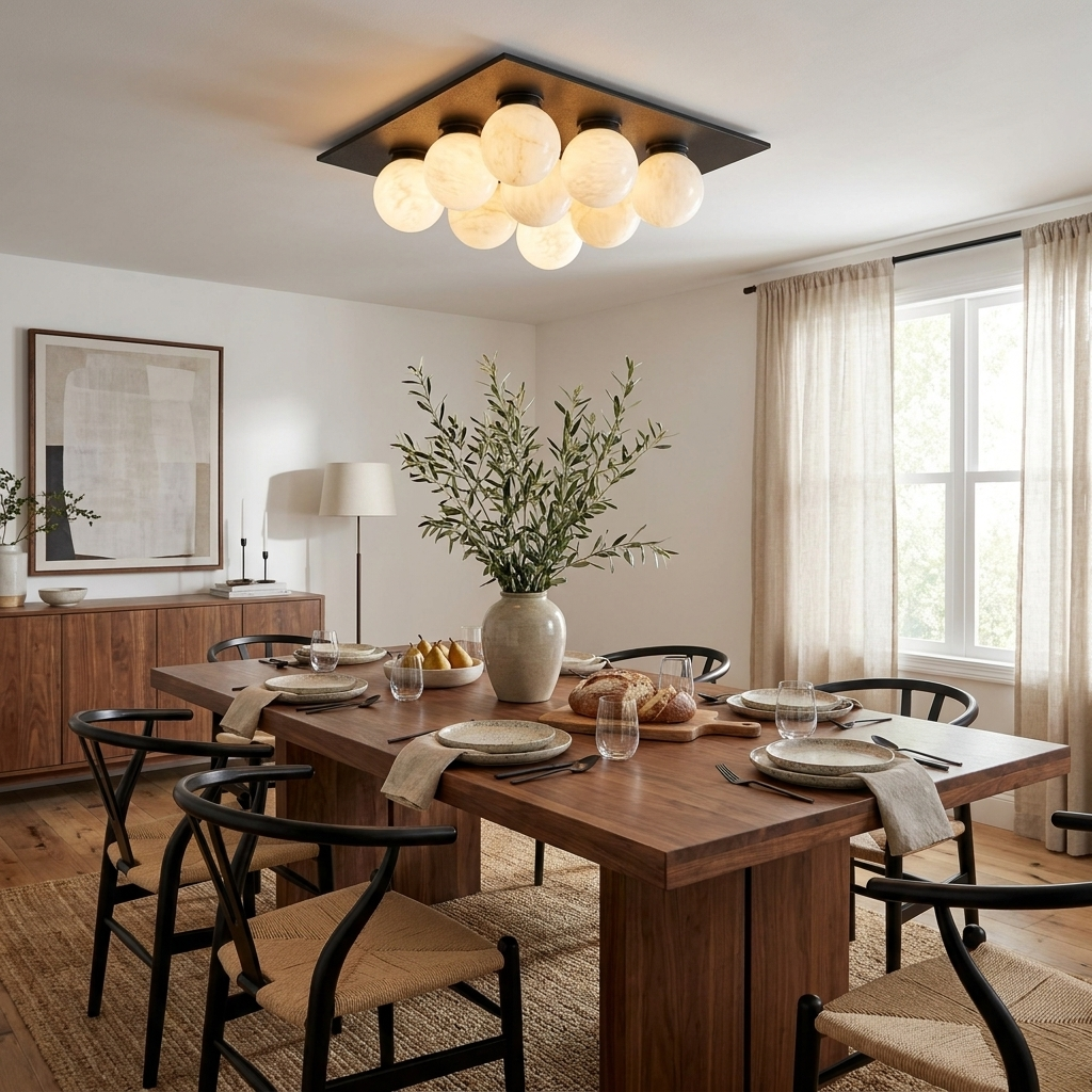 Rounded Alabaster and Brass Flush Ceiling Light, alternative view 4