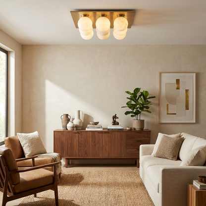 Rounded Alabaster and Brass Flush Ceiling Light, alternative view 5