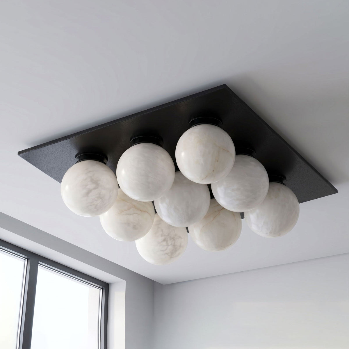 Rounded Alabaster and Brass Flush Ceiling Light, alternative view 8