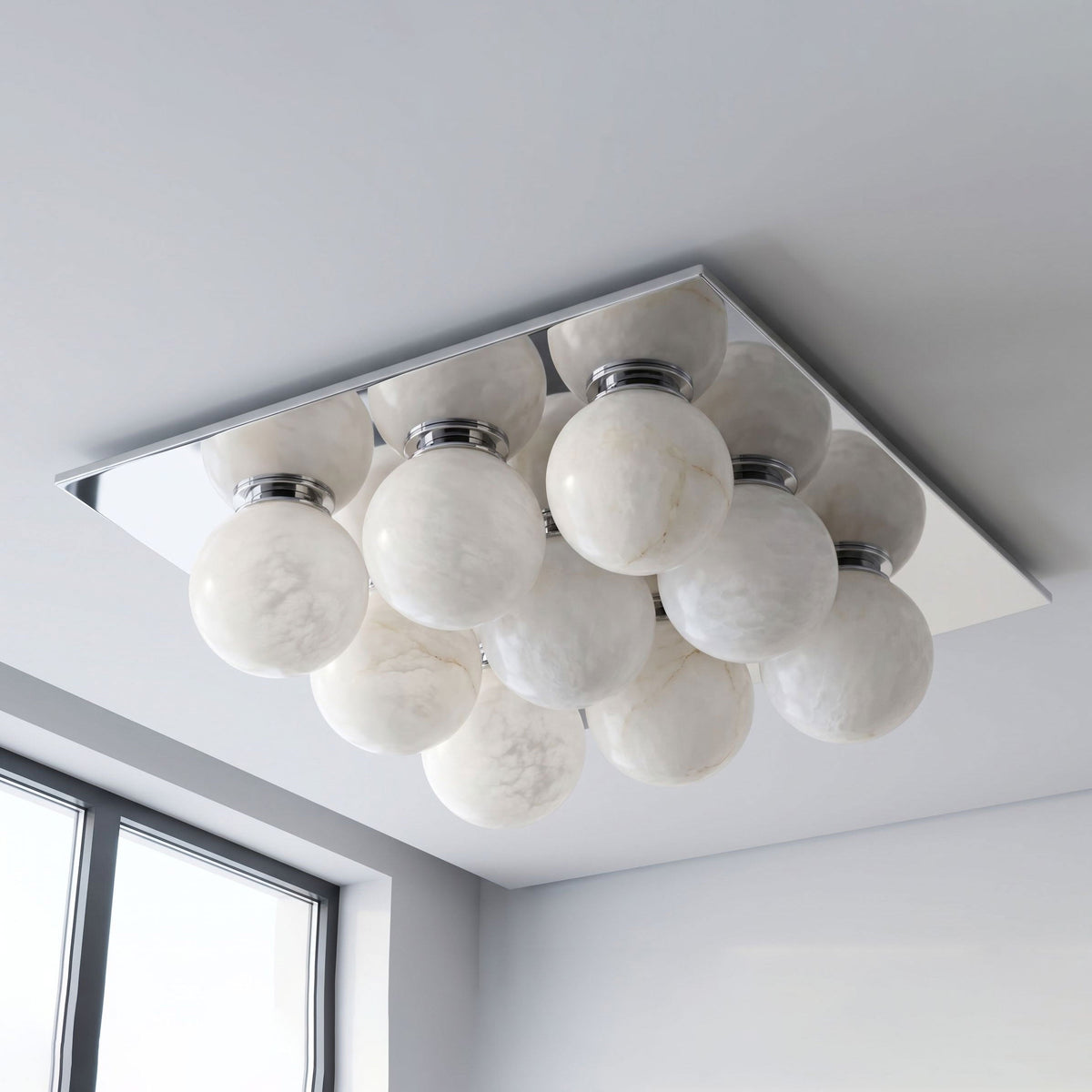 Rounded Alabaster and Brass Flush Ceiling Light, alternative view 9