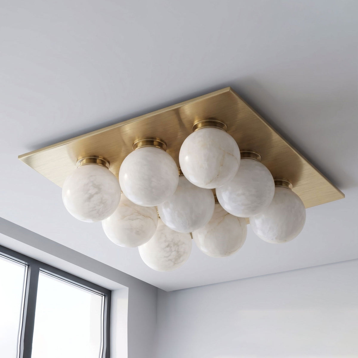 Rounded Alabaster and Brass Flush Ceiling Light, alternative view 7