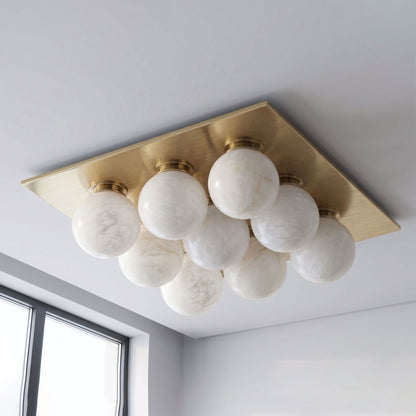 Rounded Alabaster and Brass Flush Ceiling Light, alternative view 7