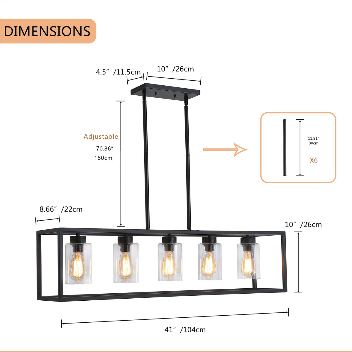 5-Lights Industrial Linear Kitchen Island Lights – alternative view 8