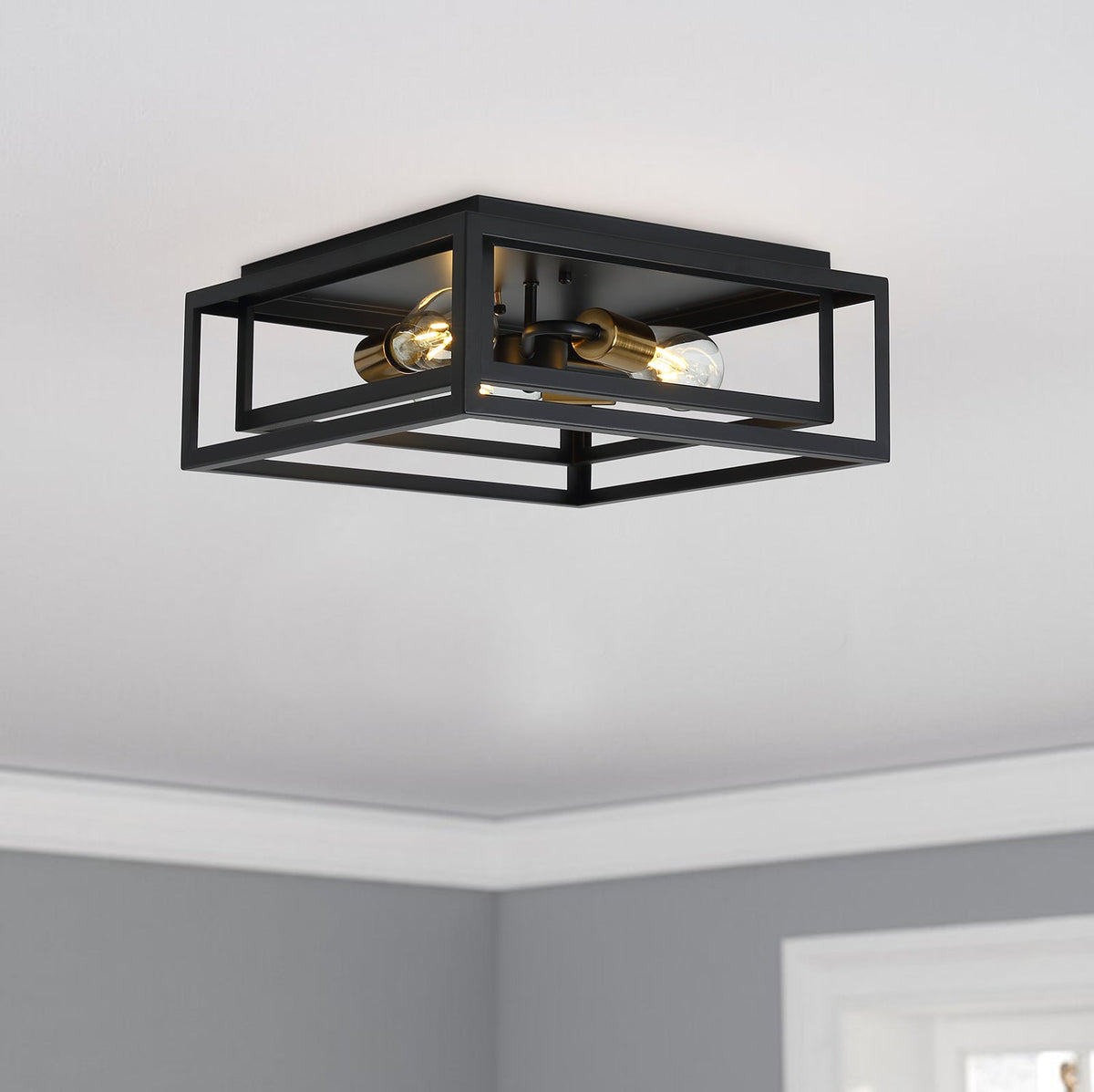 3-Lights Square Modern Linear Framework Flush Mount Lighting – alternative view 2