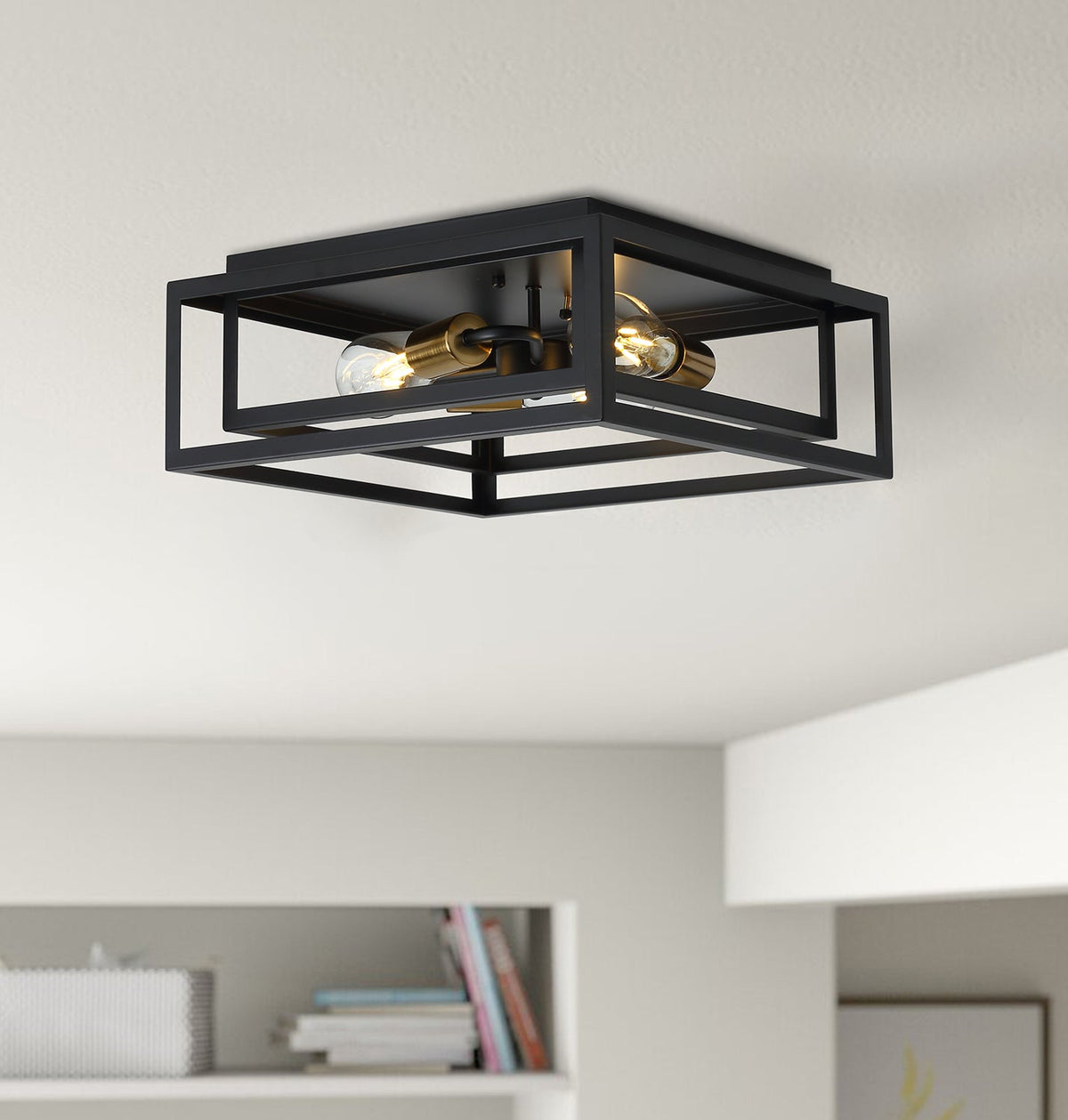 3-Lights Square Modern Linear Framework Flush Mount Lighting – alternative view 3