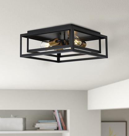 3-Lights Square Modern Linear Framework Flush Mount Lighting – alternative view 3