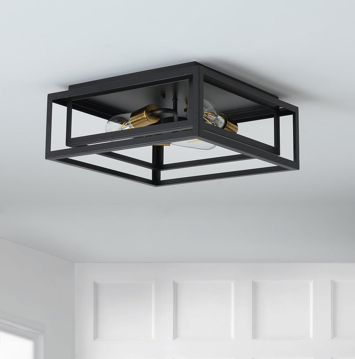 3-Lights Square Modern Linear Framework Flush Mount Lighting – alternative view 5