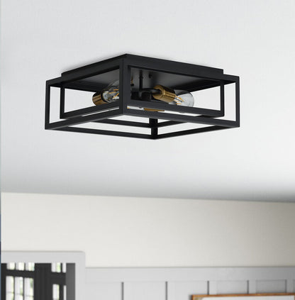 3-Lights Square Modern Linear Framework Flush Mount Lighting – alternative view 4