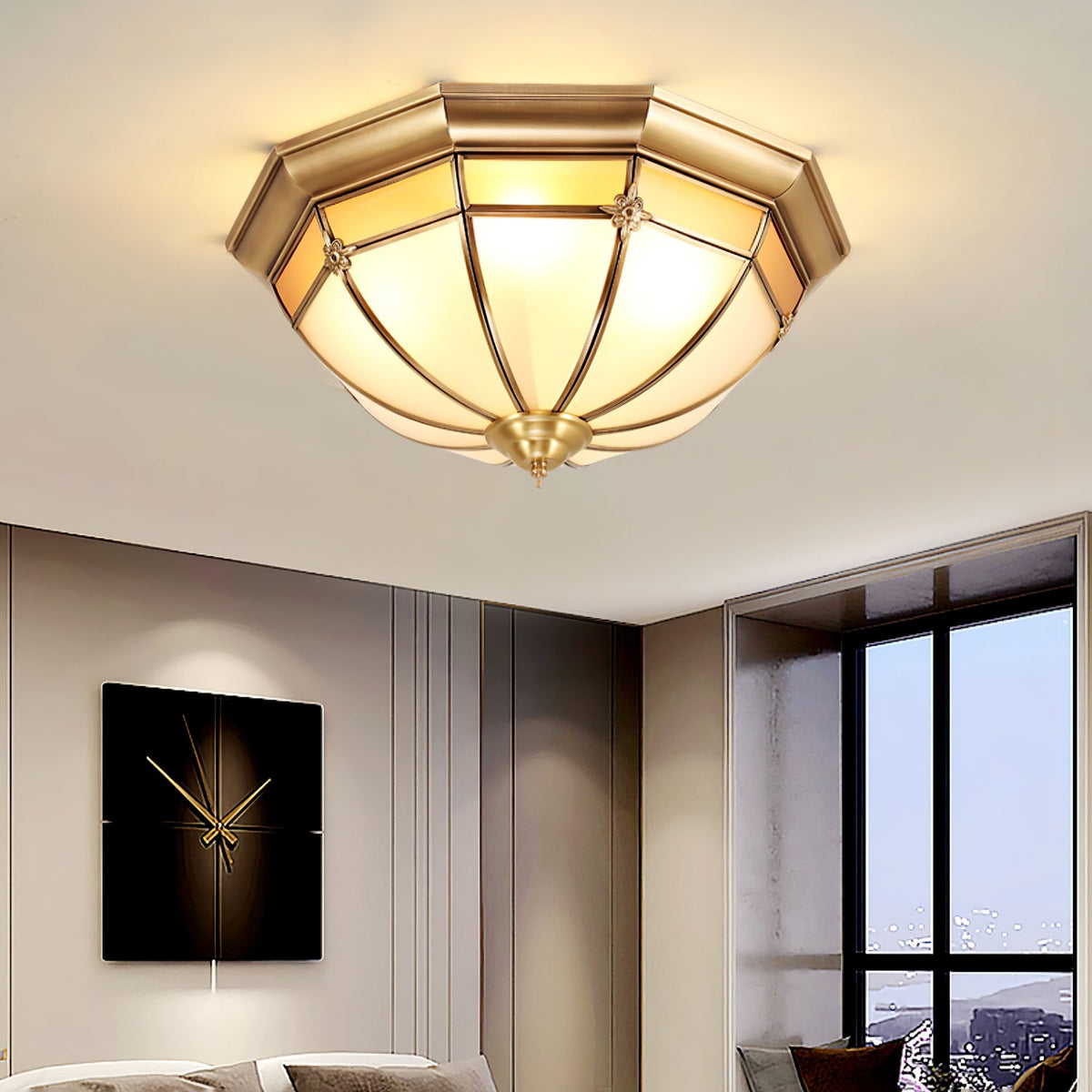 Modern Brass Dome and Glass Flush Ceiling Light, alternative view 3