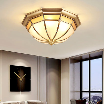 Modern Brass Dome and Glass Flush Ceiling Light, alternative view 3