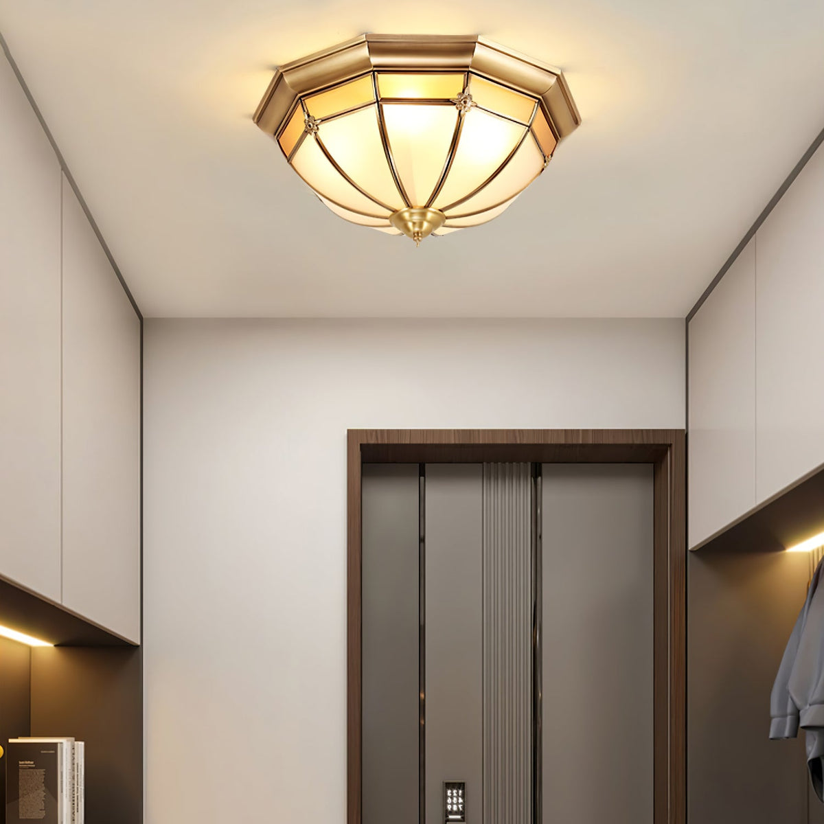Modern Brass Dome and Glass Flush Ceiling Light, alternative view 4