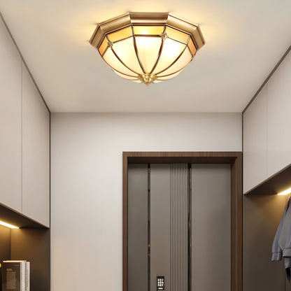 Modern Brass Dome and Glass Flush Ceiling Light, alternative view 4