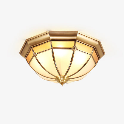 Modern Brass Dome and Glass Flush Ceiling Light by Everden Living