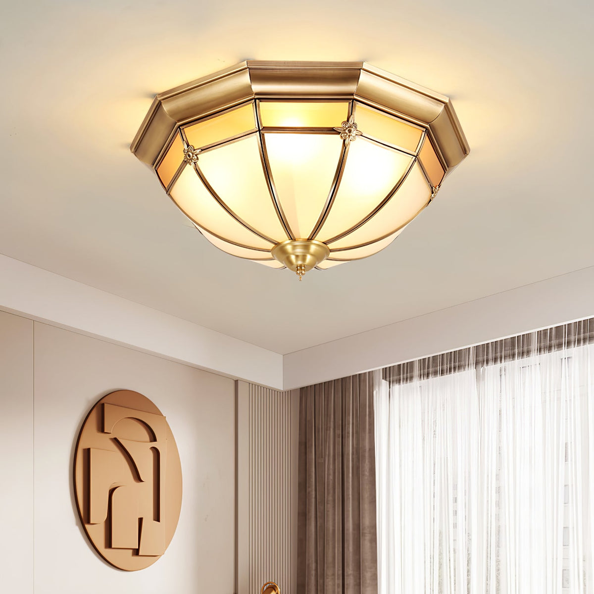 Modern Brass Dome and Glass Flush Ceiling Light, alternative view 2